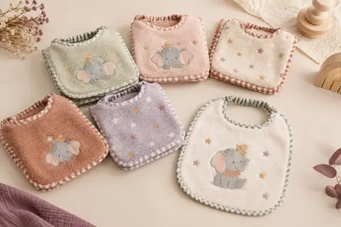 Lot de six bavoirs Dumbo en coton éponge pastel, avec finition jacquard et ouverture élastiquée