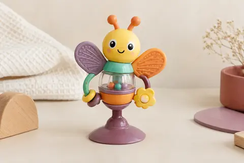 Hochet de table multicolore Freddie la Luciole avec ventouse, ventre rond rotatif et ailes texturées