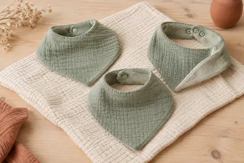 Lot de bavoirs bandana gris vert en mousseline de coton, avec fermeture à boutons-pression