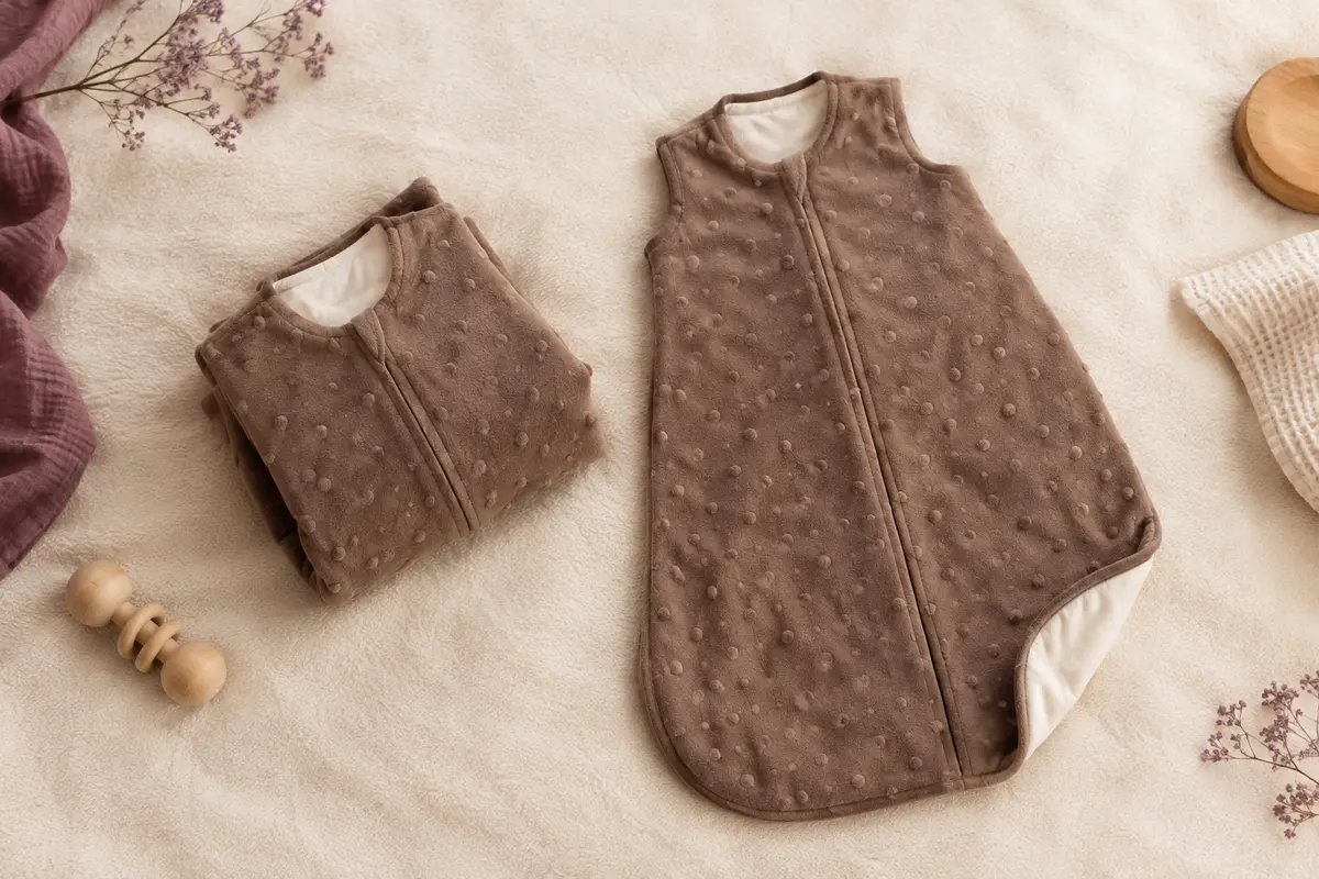 Deux gigoteuses bébé en polaire à pois, avec doublure en coton et zip à double sens