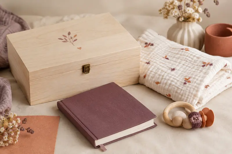 Objets choisis pour évoquer les critères de sélection d’un cadeau de naissance
